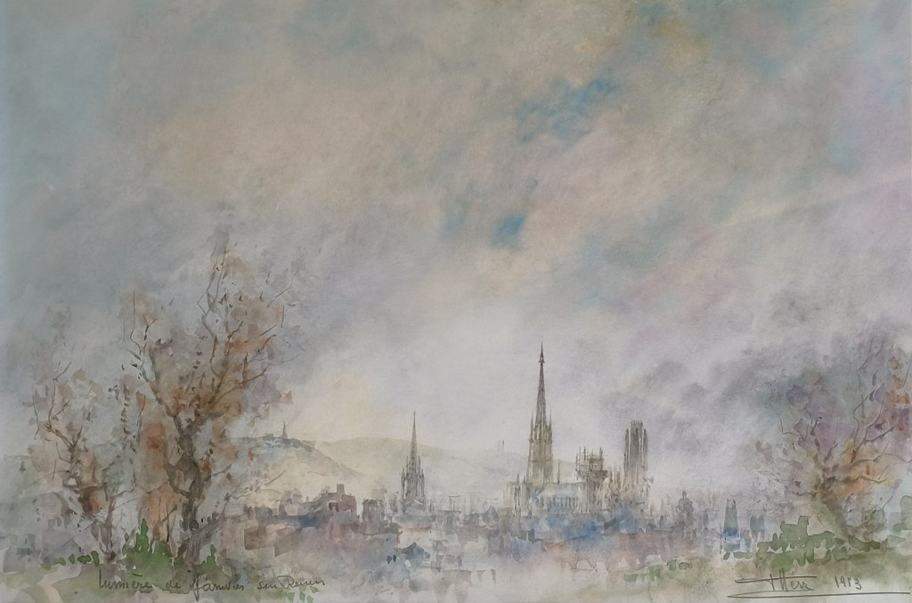 Aquarelle sur papier après restauration - traitement des moisissures - atelier Charlotte Garin Paris