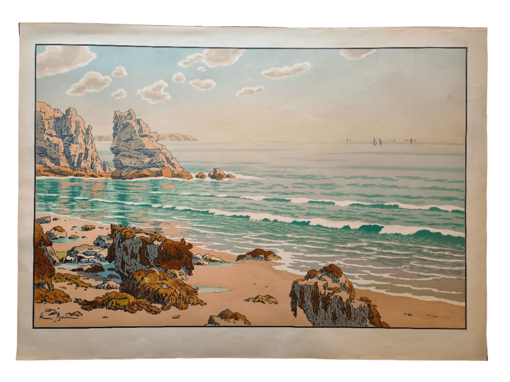 Lithographie Henri Rivière après restauration - renforts mécaniques papier japonais - atelier Charlotte Garin Paris