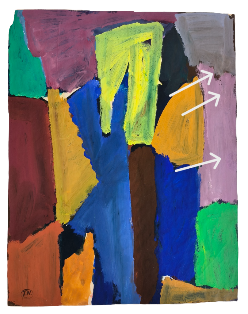 Gouache sur papier après restauration - atténuation des auréoles - atelier Charlotte Garin Paris