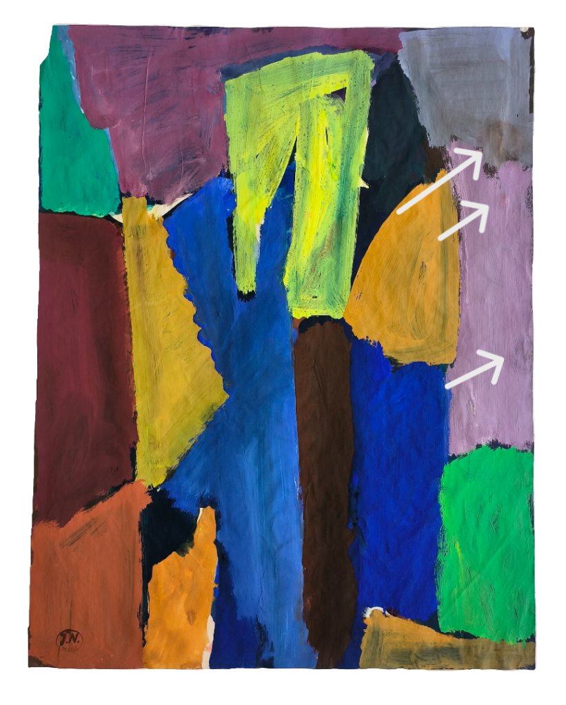 Gouache sur papier avant restauration - auréoles visibles sur le support