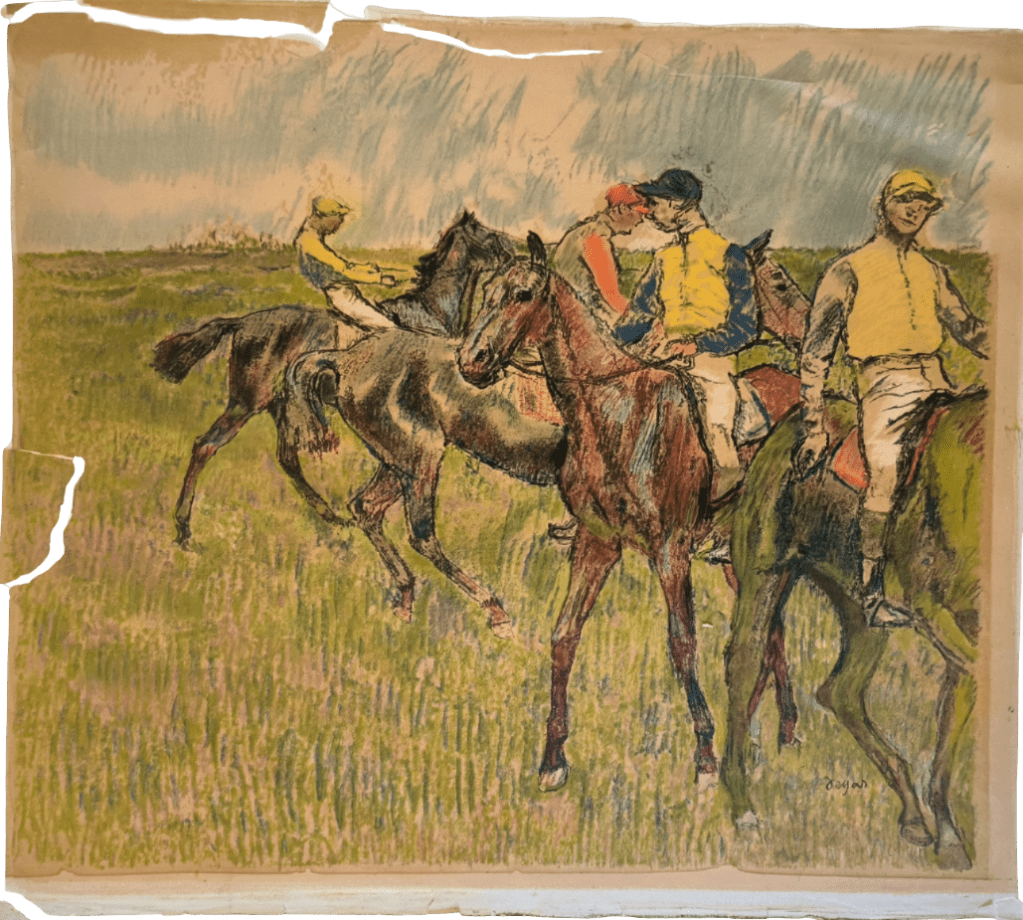Lithographie Degas avant restauration - déchirures et éléments désolidarisés sur papier