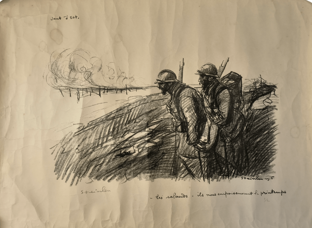 Lithographie sur papier avant restauration - jaunissement généralisé et déformations