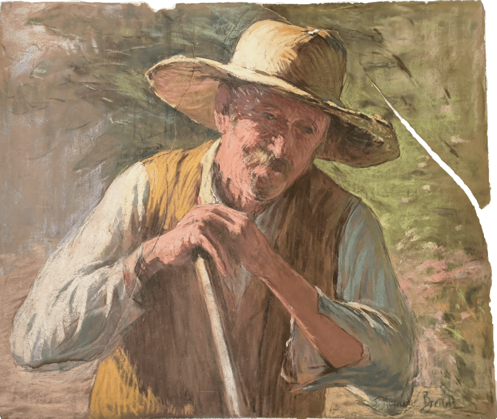 Pastel portrait d'homme avant restauration - empoussièrement, décollement et larges déchirures