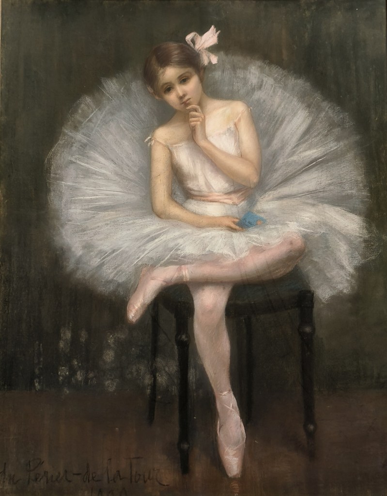 Pastel sur papier Jeune ballerine assise avant restauration - empoussièrement et traces de moisissures
